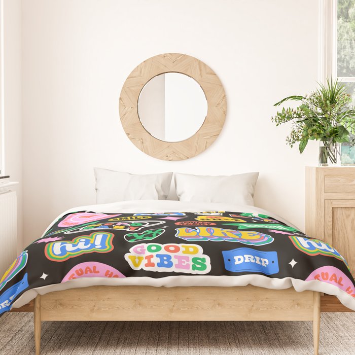 Retro cartoon sticker label pattern Duvet Cover Gallery Image 3