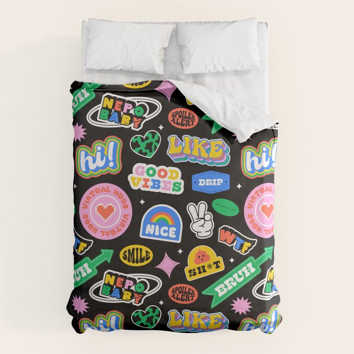 Retro cartoon sticker label pattern Duvet Cover Gallery Image 6