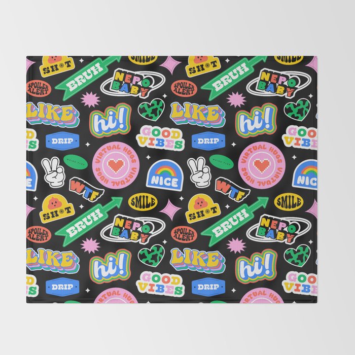 Retro cartoon sticker label pattern Throw Blanket Gallery Image 2