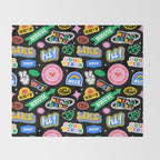 Retro cartoon sticker label pattern Throw Blanket Gallery Image 2