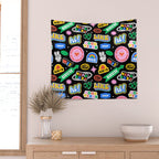 Retro cartoon sticker label pattern Wall Tapestry Gallery Image 2