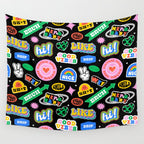 Retro cartoon sticker label pattern Wall Tapestry Gallery Image 4