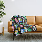 Retro cartoon sticker label pattern Throw Blanket Gallery Image 1