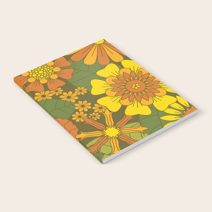 Orange, Brown, Yellow and Green Retro Daisy Pattern Notebook Gallery Image 2
