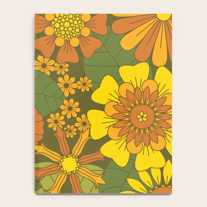 Orange, Brown, Yellow and Green Retro Daisy Pattern Notebook Gallery Image 4
