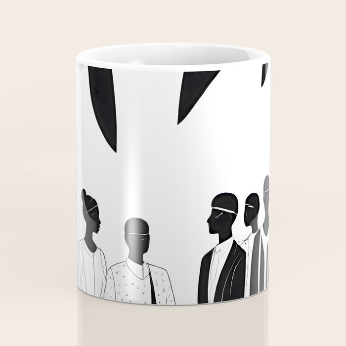 Five, Tropical African People Meeting, Abstract Back & White Travel, Palm Jungle Human Shadows Eclectic Noho Coffee Mug Gallery Image 4