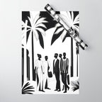 Five, Tropical African People Meeting, Abstract Back & White Travel, Palm Jungle Human Shadows Eclectic Noho Wrapping Paper Gallery Image 1