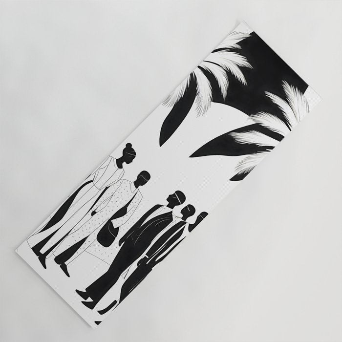 Five, Tropical African People Meeting, Abstract Back & White Travel, Palm Jungle Human Shadows Eclectic Noho Yoga Mat Gallery Image 1