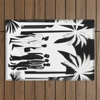 Five, Tropical African People Meeting, Abstract Back & White Travel, Palm Jungle Human Shadows Eclectic Noho Outdoor Rug Gallery Image 1