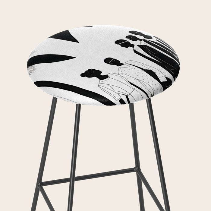Five, Tropical African People Meeting, Abstract Back & White Travel, Palm Jungle Human Shadows Eclectic Noho Stool Gallery Image 2
