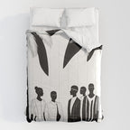 Five, Tropical African People Meeting, Abstract Back & White Travel, Palm Jungle Human Shadows Eclectic Noho Comforter Gallery Image 6