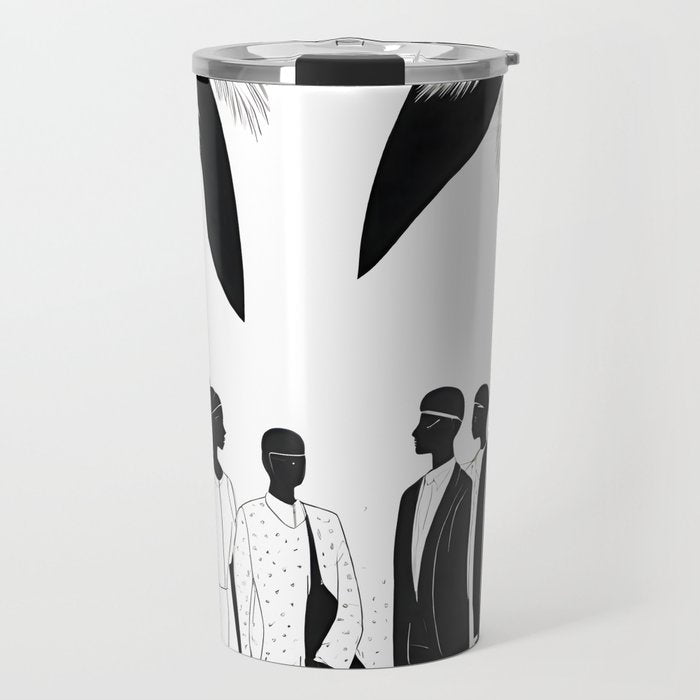 Five, Tropical African People Meeting, Abstract Back & White Travel, Palm Jungle Human Shadows Eclectic Noho Travel Mug Gallery Image 1