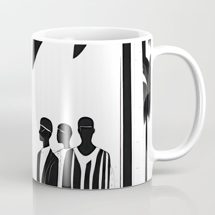 Five, Tropical African People Meeting, Abstract Back & White Travel, Palm Jungle Human Shadows Eclectic Noho Coffee Mug Gallery Image 1