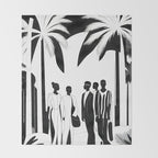 Five, Tropical African People Meeting, Abstract Back & White Travel, Palm Jungle Human Shadows Eclectic Noho Throw Blanket Gallery Image 2