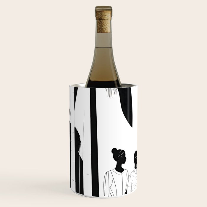 Five, Tropical African People Meeting, Abstract Back & White Travel, Palm Jungle Human Shadows Eclectic Noho Wine Chiller Gallery Image 2