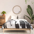 Five, Tropical African People Meeting, Abstract Back & White Travel, Palm Jungle Human Shadows Eclectic Noho Comforter Gallery Image 3