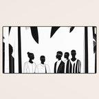 Five, Tropical African People Meeting, Abstract Back & White Travel, Palm Jungle Human Shadows Eclectic Noho Desk Mat Gallery Image 3