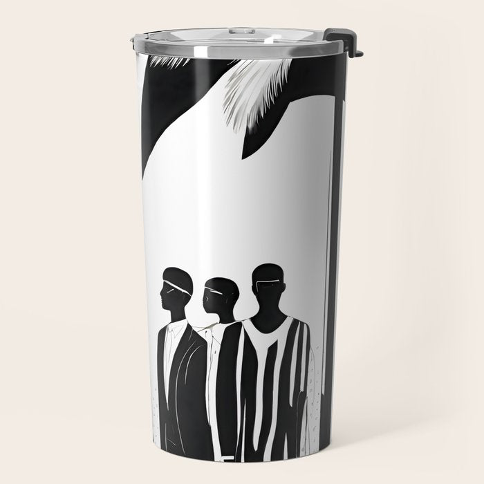Five, Tropical African People Meeting, Abstract Back & White Travel, Palm Jungle Human Shadows Eclectic Noho Travel Mug Gallery Image 2