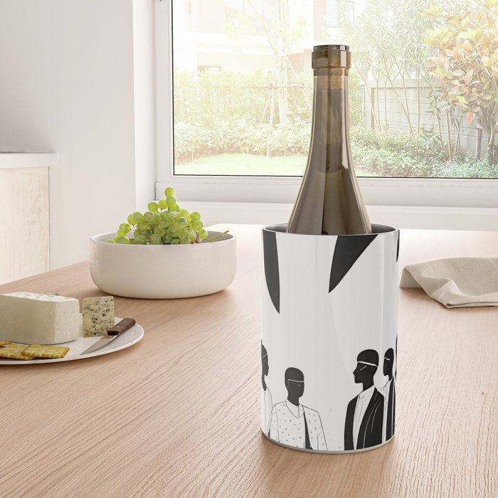 Five, Tropical African People Meeting, Abstract Back & White Travel, Palm Jungle Human Shadows Eclectic Noho Wine Chiller Gallery Image 4