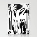 Five, Tropical African People Meeting, Abstract Back & White Travel, Palm Jungle Human Shadows Eclectic Noho Stationery Card Gallery Image 2