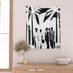 Five, Tropical African People Meeting, Abstract Back & White Travel, Palm Jungle Human Shadows Eclectic Noho Wall Tapestry Gallery Image 2