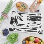 Five, Tropical African People Meeting, Abstract Back & White Travel, Palm Jungle Human Shadows Eclectic Noho Cutting Board Gallery Image 2