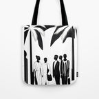 Five, Tropical African People Meeting, Abstract Back & White Travel, Palm Jungle Human Shadows Eclectic Noho Tote Bag Gallery Image 1