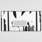 Five, Tropical African People Meeting, Abstract Back & White Travel, Palm Jungle Human Shadows Eclectic Noho Desk Mat Gallery Image 1