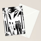Five, Tropical African People Meeting, Abstract Back & White Travel, Palm Jungle Human Shadows Eclectic Noho Stationery Card Gallery Image 2