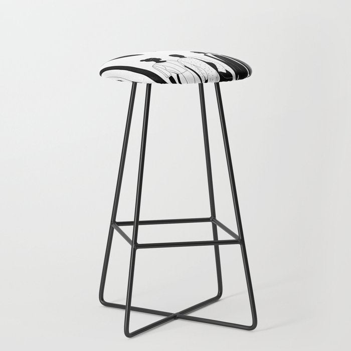 Five, Tropical African People Meeting, Abstract Back & White Travel, Palm Jungle Human Shadows Eclectic Noho Stool Gallery Image 1