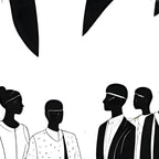 Five, Tropical African People Meeting, Abstract Back & White Travel, Palm Jungle Human Shadows Eclectic Noho Coffee Mug Gallery Image 2