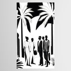 Five, Tropical African People Meeting, Abstract Back & White Travel, Palm Jungle Human Shadows Eclectic Noho Tablecloth Gallery Image 2