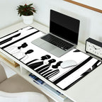 Five, Tropical African People Meeting, Abstract Back & White Travel, Palm Jungle Human Shadows Eclectic Noho Desk Mat Gallery Image 2
