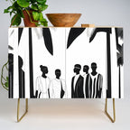 Five, Tropical African People Meeting, Abstract Back & White Travel, Palm Jungle Human Shadows Eclectic Noho Credenza Gallery Image 1