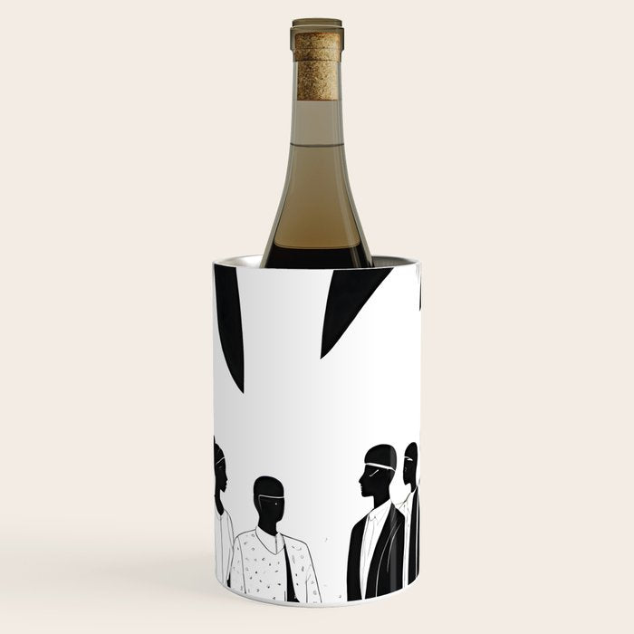 Five, Tropical African People Meeting, Abstract Back & White Travel, Palm Jungle Human Shadows Eclectic Noho Wine Chiller Gallery Image 1