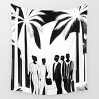 Five, Tropical African People Meeting, Abstract Back & White Travel, Palm Jungle Human Shadows Eclectic Noho Wall Tapestry Gallery Image 4