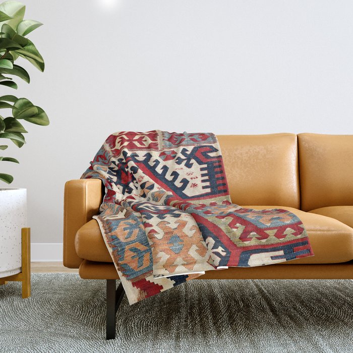 Hotamis  Antique Konya Turkish Kilim Print Throw Blanket Gallery Image 1