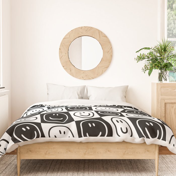 Black and white happy face checkered pattern Duvet Cover Gallery Image 3