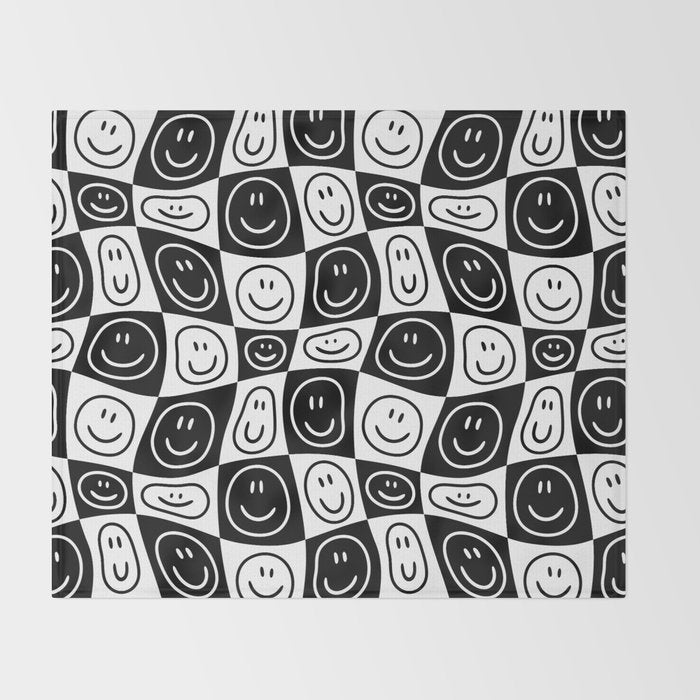 Black and white happy face checkered pattern Throw Blanket Gallery Image 2