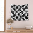 Black and white happy face checkered pattern Wall Tapestry Gallery Image 2