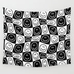 Black and white happy face checkered pattern Wall Tapestry Gallery Image 4