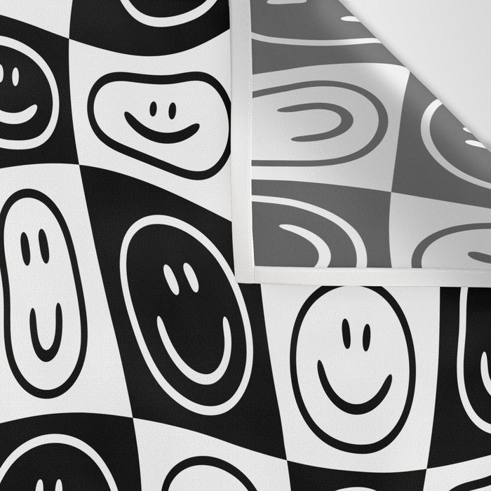 Black and white happy face checkered pattern Wall Tapestry Gallery Image 3