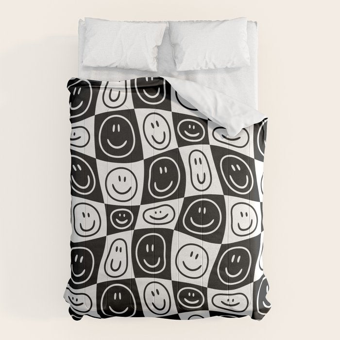 Black and white happy face checkered pattern Comforter Gallery Image 6