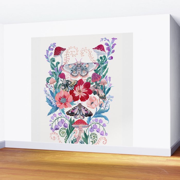 Floral moth painting Wall Mural Gallery Image 2