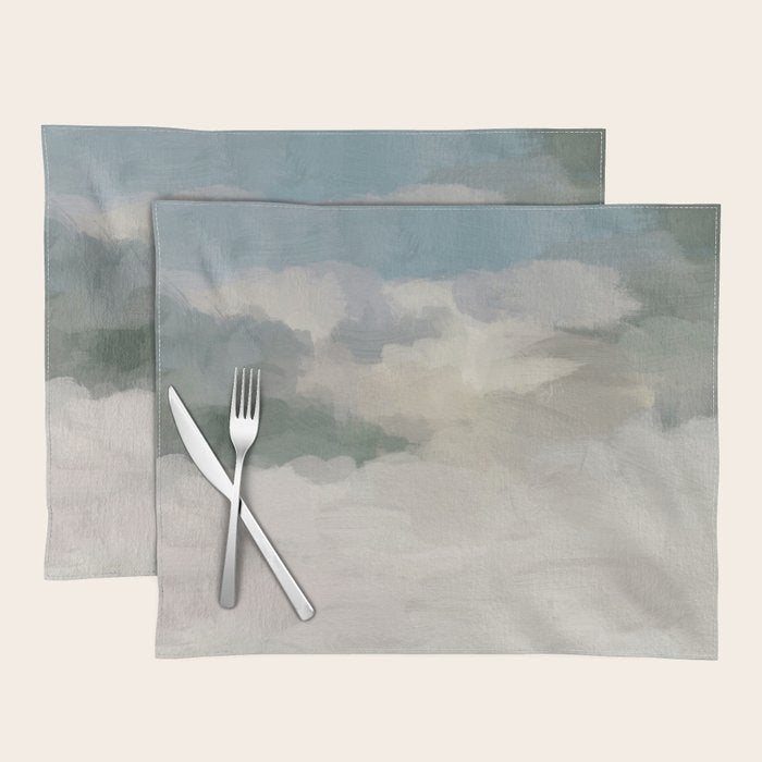 Sandy Dunes - Modern Abstract Painting, Teal Blue, Sage Green, Beige Yellow Prints Wall Art Ocean Placemat Gallery Image 1