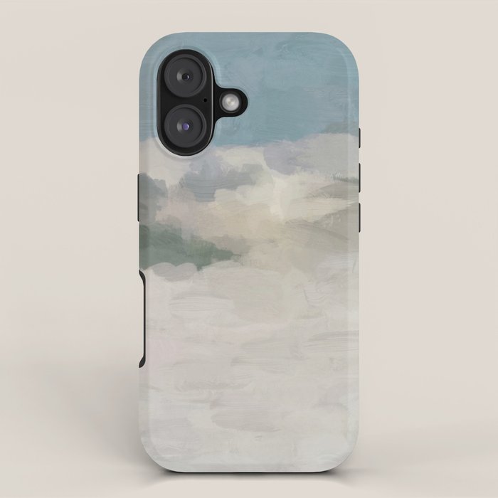 Sandy Dunes - Modern Abstract Painting, Teal Blue, Sage Green, Beige Yellow Prints Wall Art Ocean iPhone Case Gallery Image 1