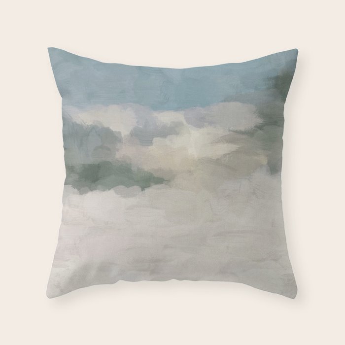 Sandy Dunes - Modern Abstract Painting, Teal Blue, Sage Green, Beige Yellow Prints Wall Art Ocean Throw Pillow Gallery Image 1