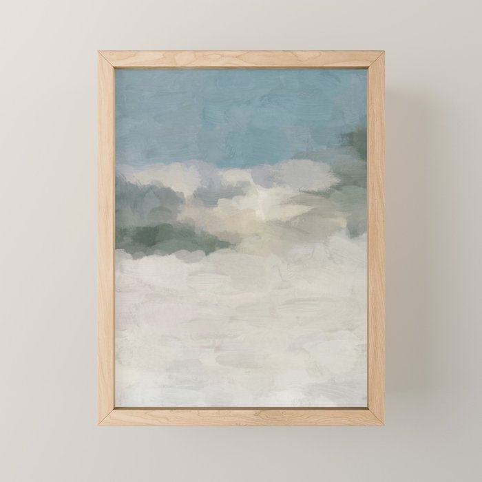 Sandy Dunes - Modern Abstract Painting, Teal Blue, Sage Green, Beige Yellow Prints Wall Art Ocean Mini Art Print Gallery Image 1