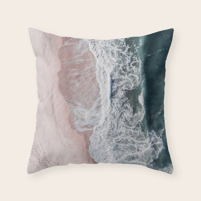 Crashing waves - Aerial Beach Ocean Sea Photography by Ingrid Beddoes Throw Pillow Gallery Image 1