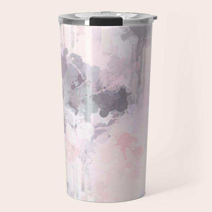Modern Contemporary soft Pastel Pink Grey Abstract Travel Mug Gallery Image 1